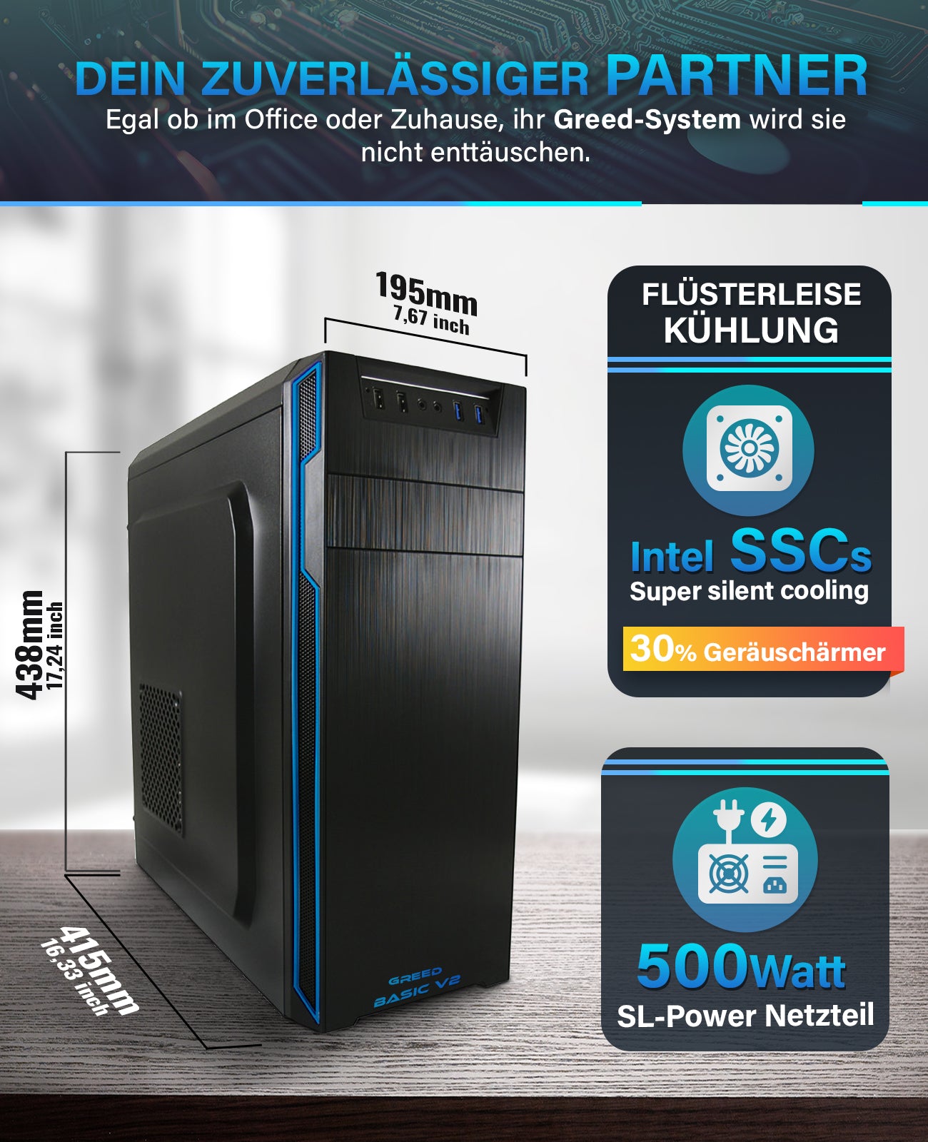 Greed® Basic V2 PC mit Intel Core i5 10400 - Schneller Rechner + Computer für Büro & Homeoffice Greed® Basic V2 PC mit Intel Core i5 10400 - Schneller Rechner + Computer für Büro & Homeoffice